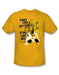 Muhammad Ali attitude bee graphic on a gold adult t-shirt.