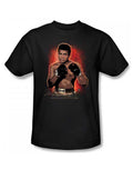 Muhammad Ali painted graphic on a black adult t-shirt.