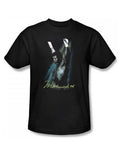 Muhammad Ali raised fists graphic on a black adult t-shirt.