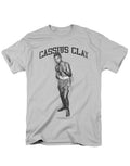 Muhammad Ali young Cassius graphic on a silver grey adult t-shirt.
