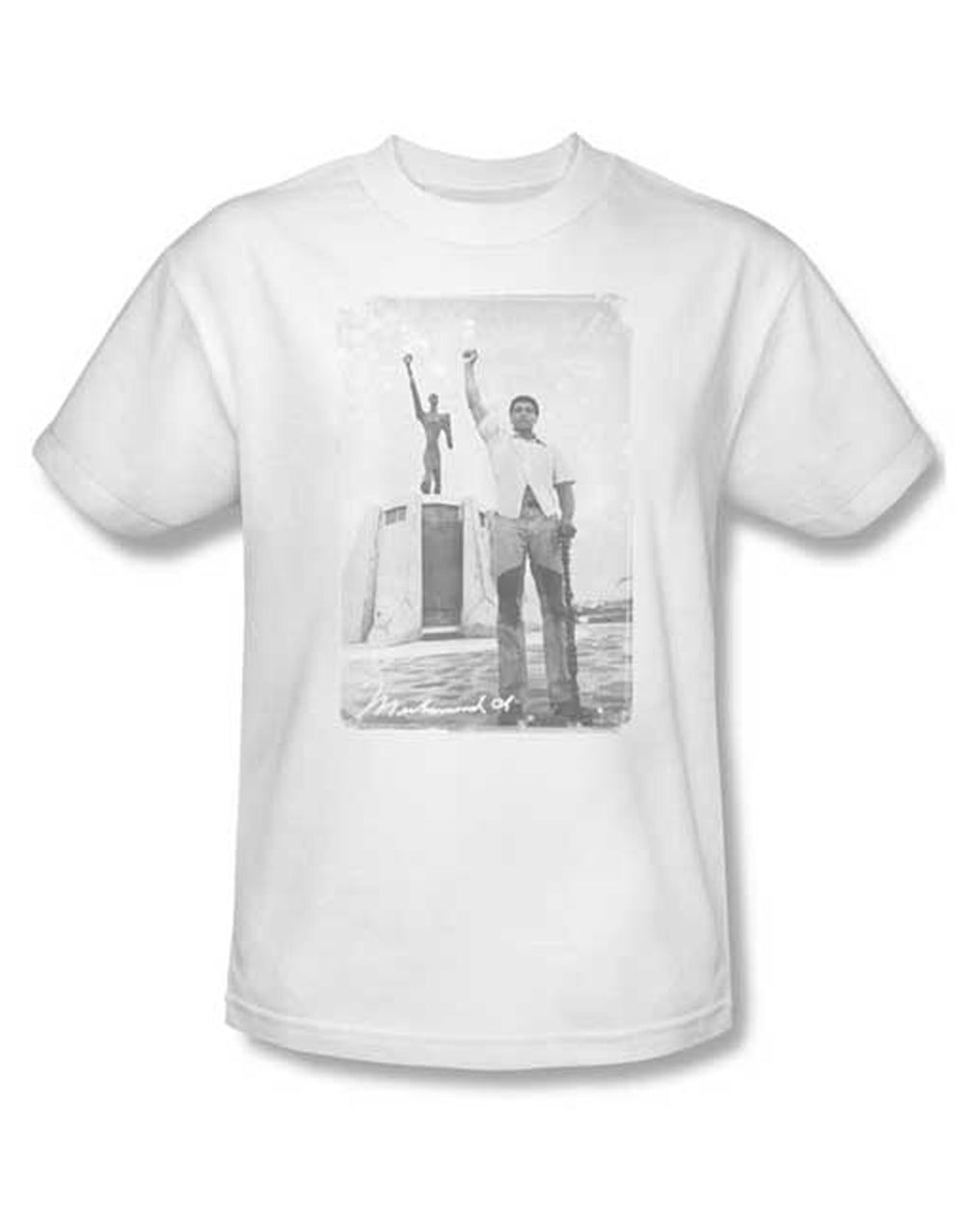 Muhammad Ali Zaire graphic on a white adult t-shirt.