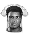 Muhammad Ali face it graphic on a white adult t-shirt.