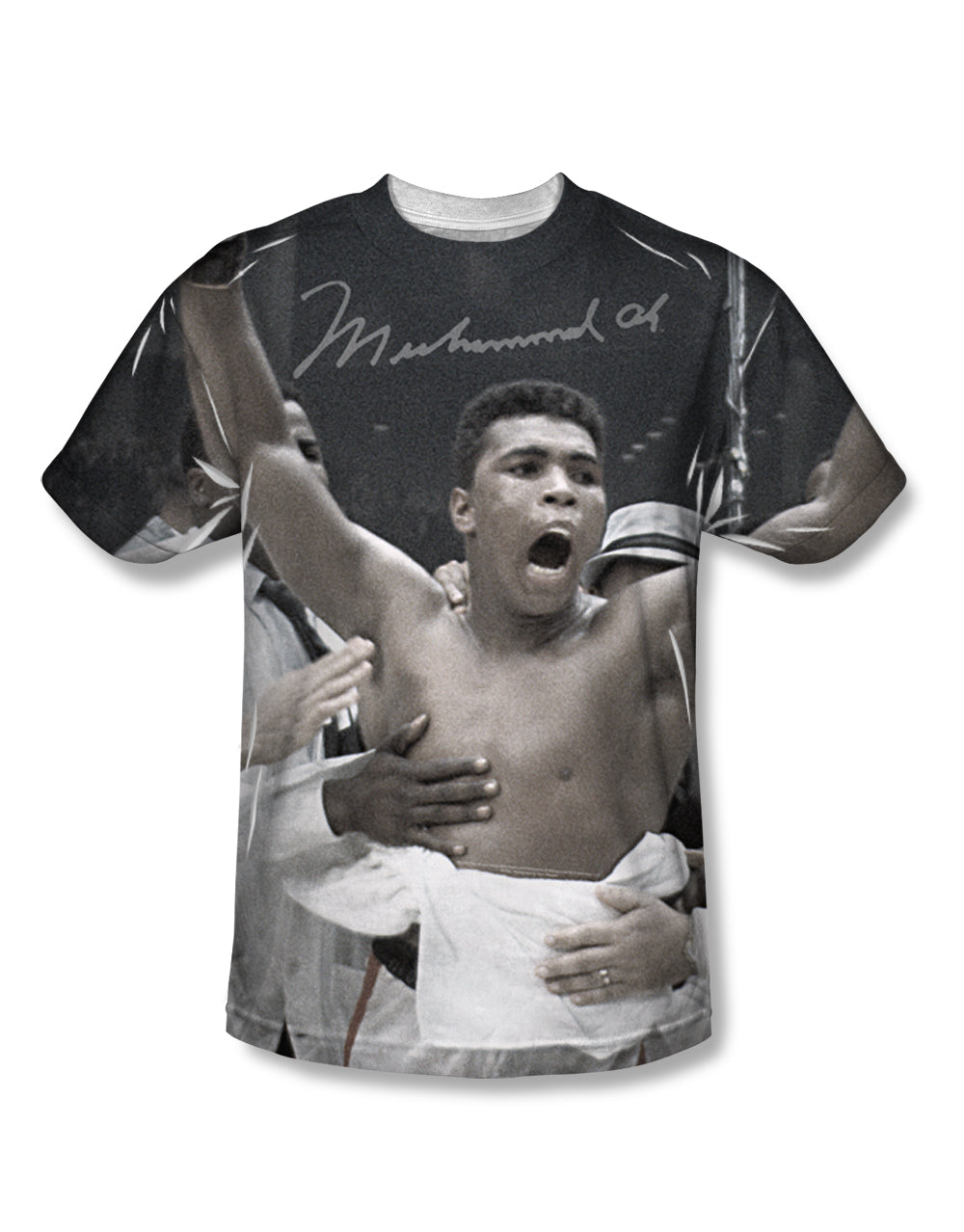 Muhammad Ali the champ graphic on a white adult t-shirt.