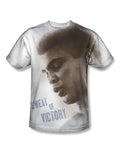 Muhammad Ali sweat of victory graphic on a white adult t-shirt.