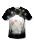 Muhammad Ali facing the world graphic on a white adult t-shirt.