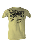 Muhammad Ali ringside graphic on a yellow adult t-shirt.