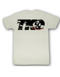 Muhammad Ali technical knock out graphic on a white adult t-shirt.