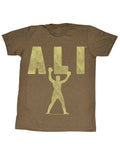 Muhammad Ali victory graphic on a heathered mocha brown adult t-shirt.