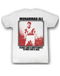 Muhammad Ali butterfly graphic on a white adult t-shirt.