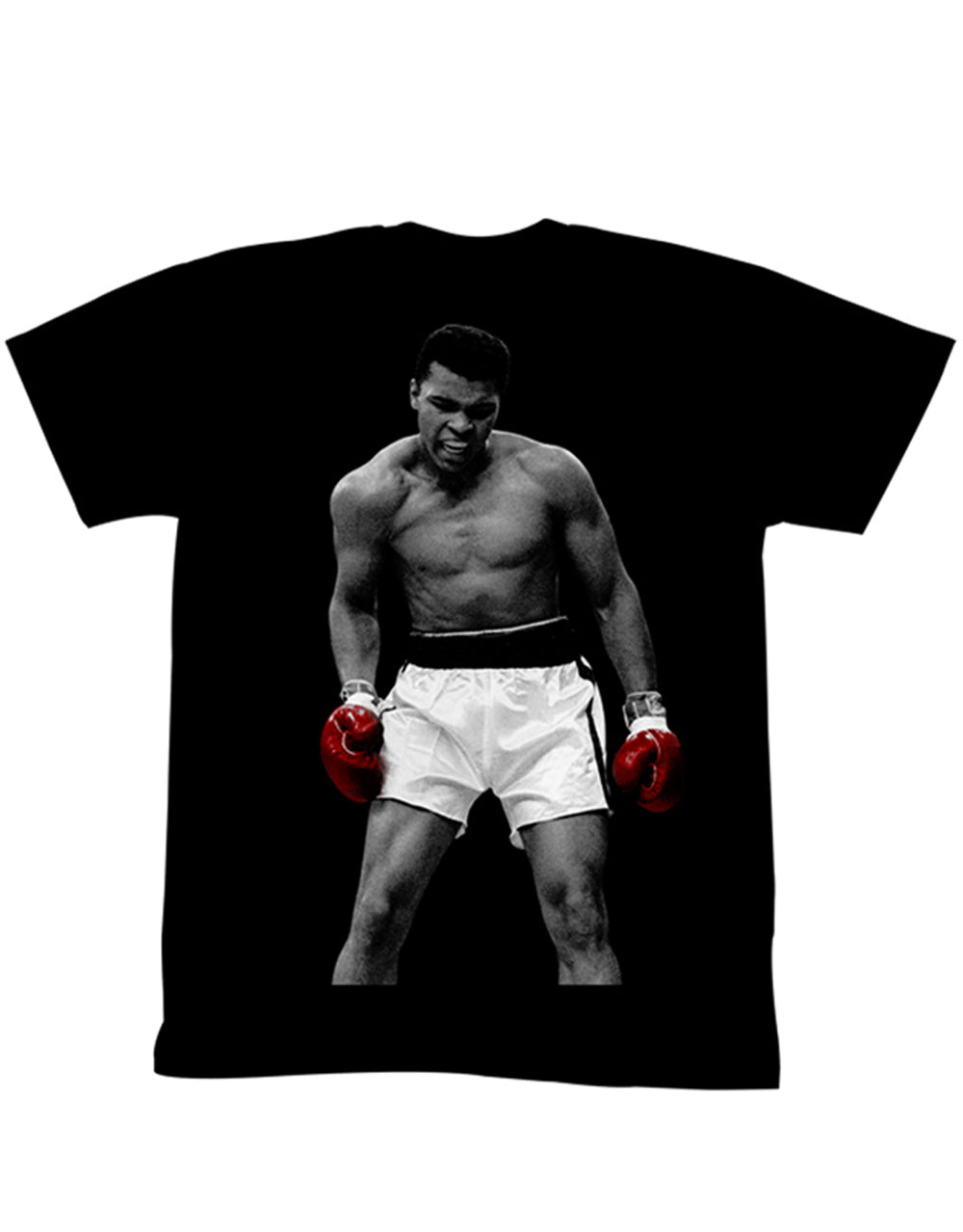 Muhammad Ali again graphic on a black adult t-shirt.