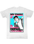 Muhammad Ali crazy swag graphic on a white adult t-shirt.
