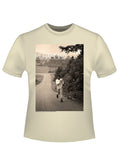 Muhammad Ali training graphic on a french vanilla adult t-shirt.