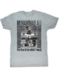 Muhammad Ali free to be graphic on a grey adult t-shirt.