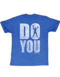 Muhammad Ali do you graphic on a blue adult t-shirt.