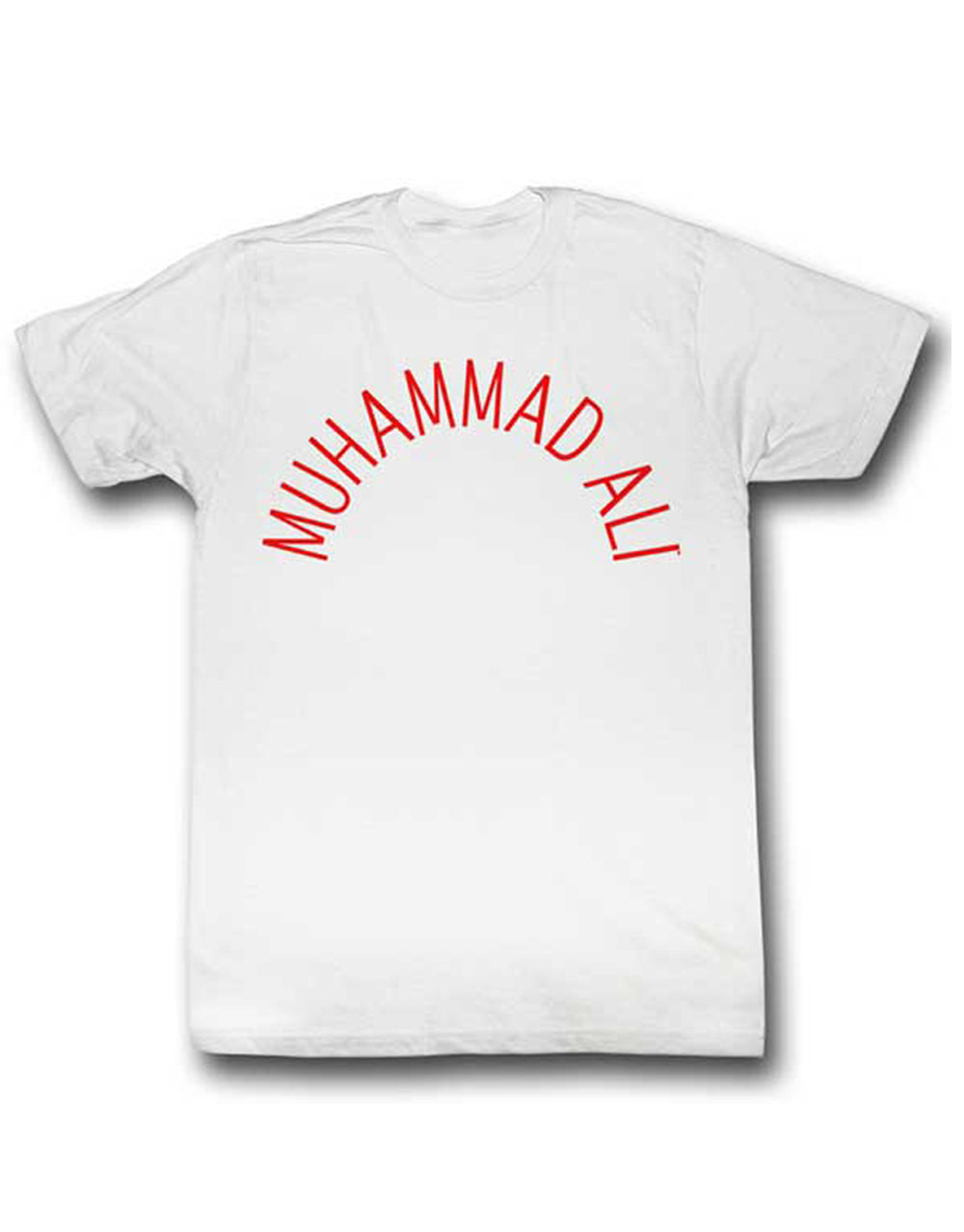 Muhammad Ali classic robe text graphic on a white adult t-shirt.