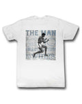 Muhammad Ali imagination graphic on a white adult t-shirt.