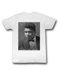 Muhammad Ali bow style graphic on a white adult t-shirt.