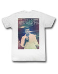 Muhammad Ali beat people graphic on a white adult t-shirt.