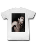 Muhammad Ali whabam graphic on a white adult t-shirt.