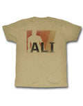 Muhammad Ali retro art graphic on a beige adult t-shirt.