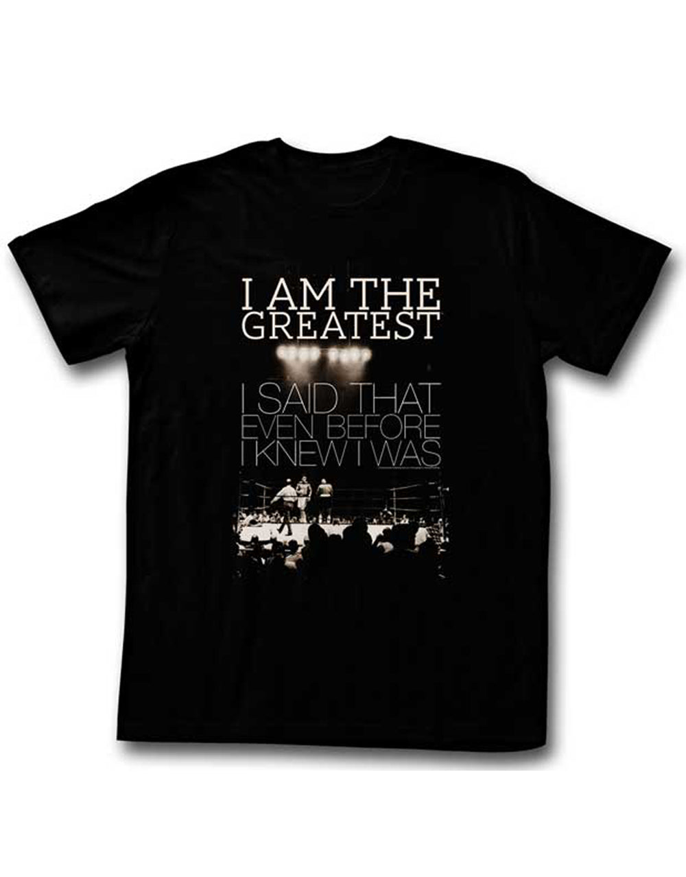 Muhammad Ali know it graphic on a black adult t-shirt.