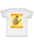 Muhammad Ali boxing legend graphic on a white adult t-shirt.