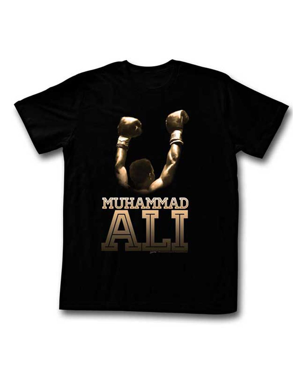 Muhammad Ali winner graphic on a black adult t-shirt.