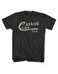 Muhammad Ali Cassius Clay logo graphic on a heathered grey adult t-shirt.