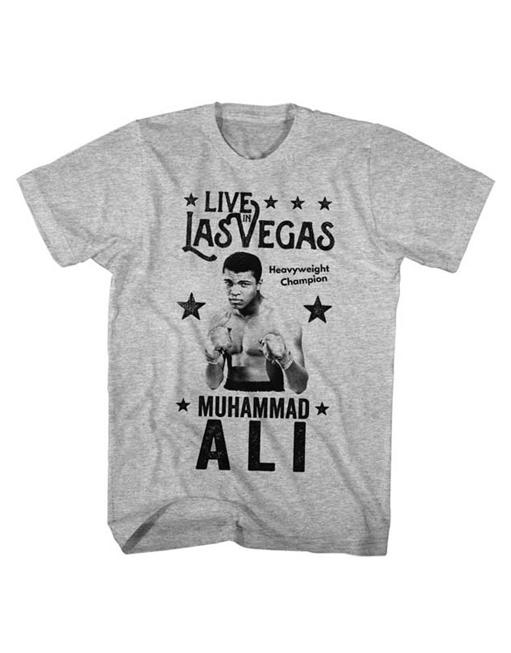 Muhammad Ali Vegas graphic on a grey adult t-shirt.