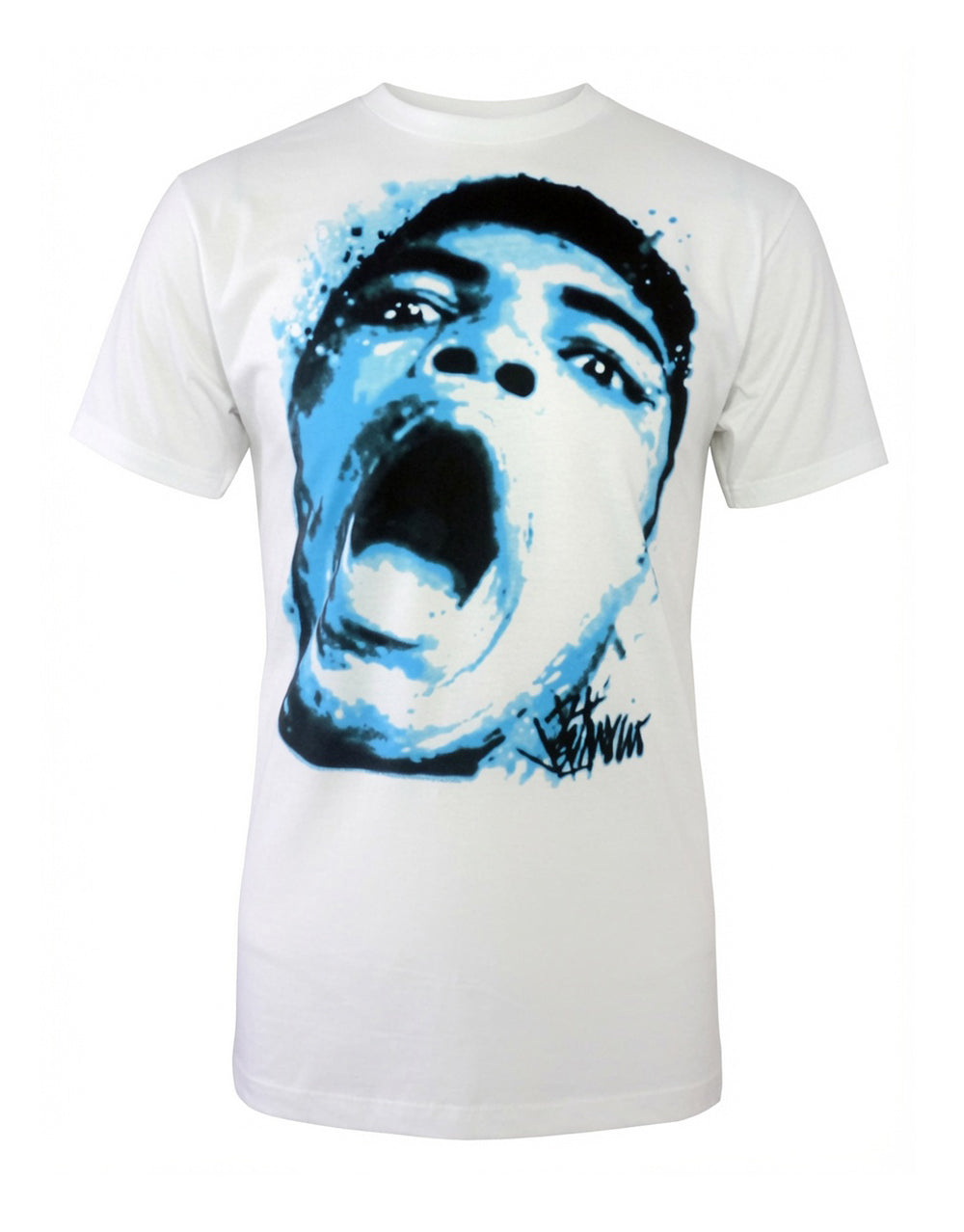 Muhammad Ali the lip graphic on a white adult t-shirt.