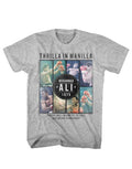 Muhammad Ali collage 1975 graphic on a heathered grey adult t-shirt.