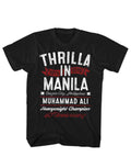 Muhammad Ali thrilla heavyweight graphic on a black adult t-shirt.