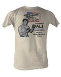 Muhammad Ali world title vintage graphic on a white adult t-shirt.