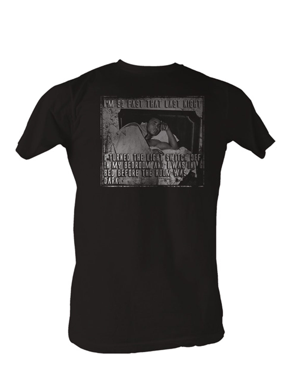 Muhammad Ali I'm fast graphic on a black adult t-shirt.