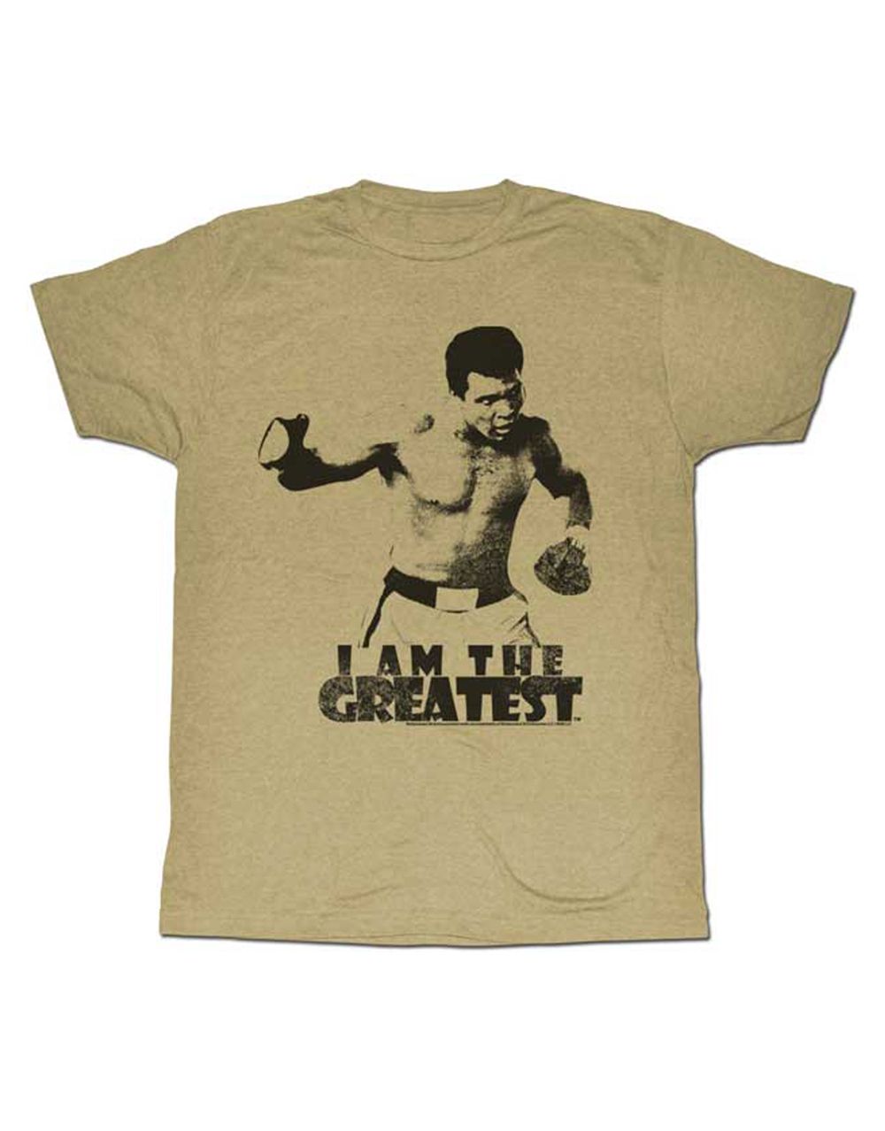 Muhammad Ali greatest brown graphic on a brown adult t-shirt.