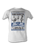 WWE Hulk v The Giant graphic on a white adult t-shirt.