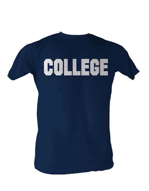 Animal House classic college logo on a navy blue adult graphic tee.