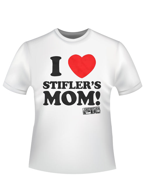 American Pie mom lover graphic on a white adult t-shirt.