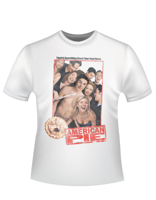 American Pie poster graphic on a white adult t-shirt.