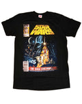 Star Wars saga continues graphic on a black adult t-shirt.