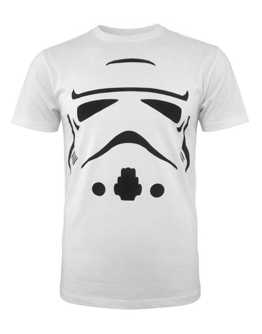 Stormtrooper big face graphic on a white adult t-shirt.
