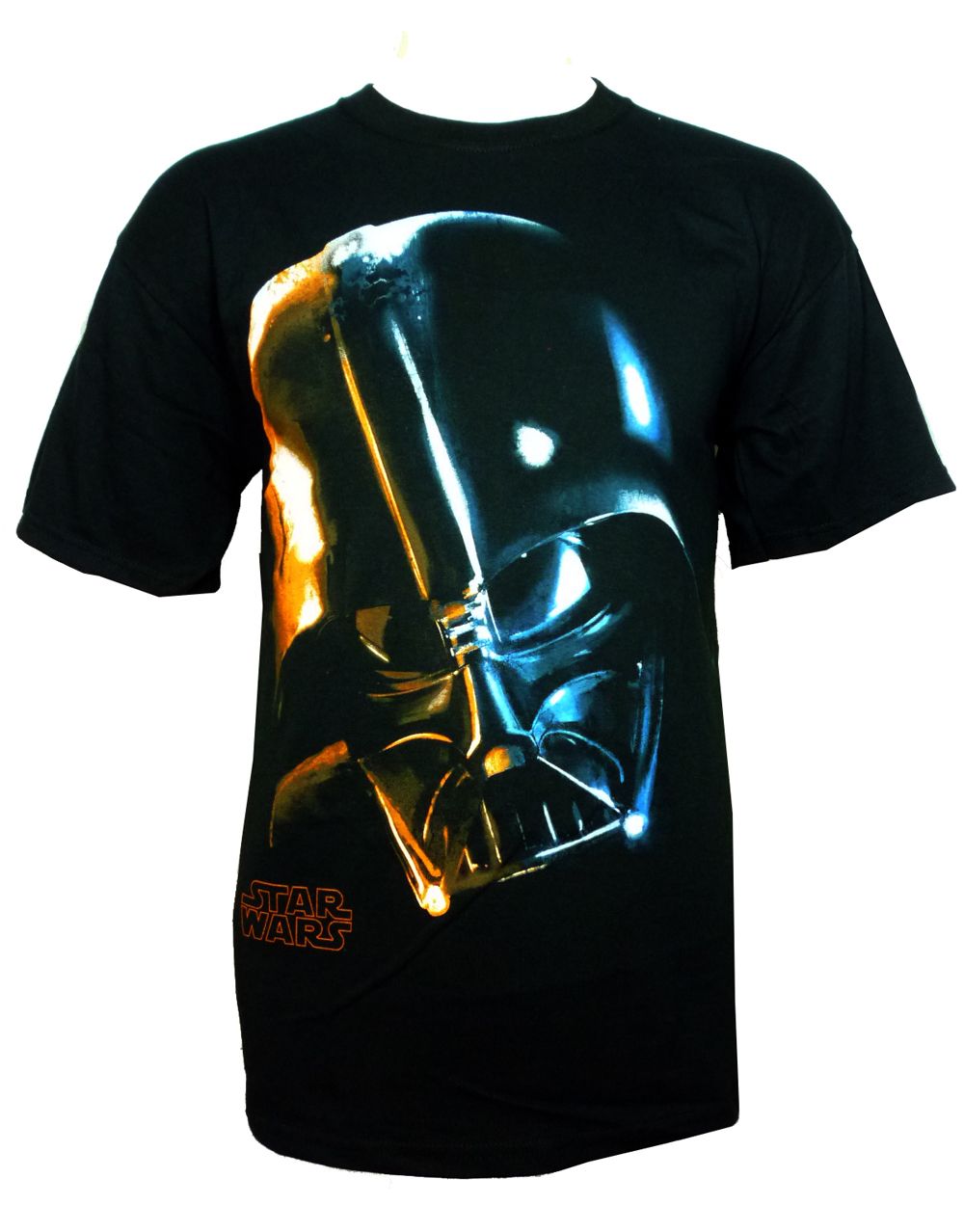 Darth Vader mask graphic on a black adult t-shirt.