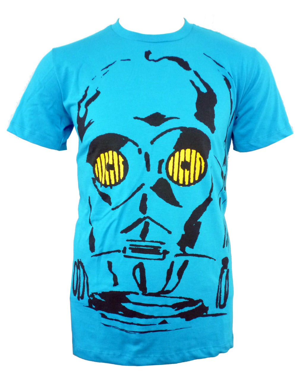 C3PO face graphic on a turquoise adult t-shirt.