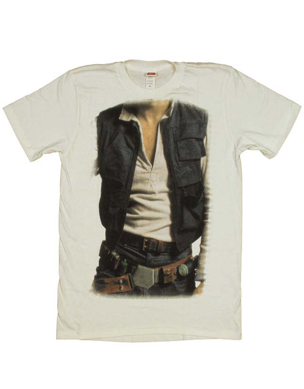 Call me Han Solo costume graphic on a white adult t-shirt.