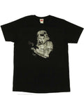 Stormtrooper blaster graphic on a black adult t-shirt.
