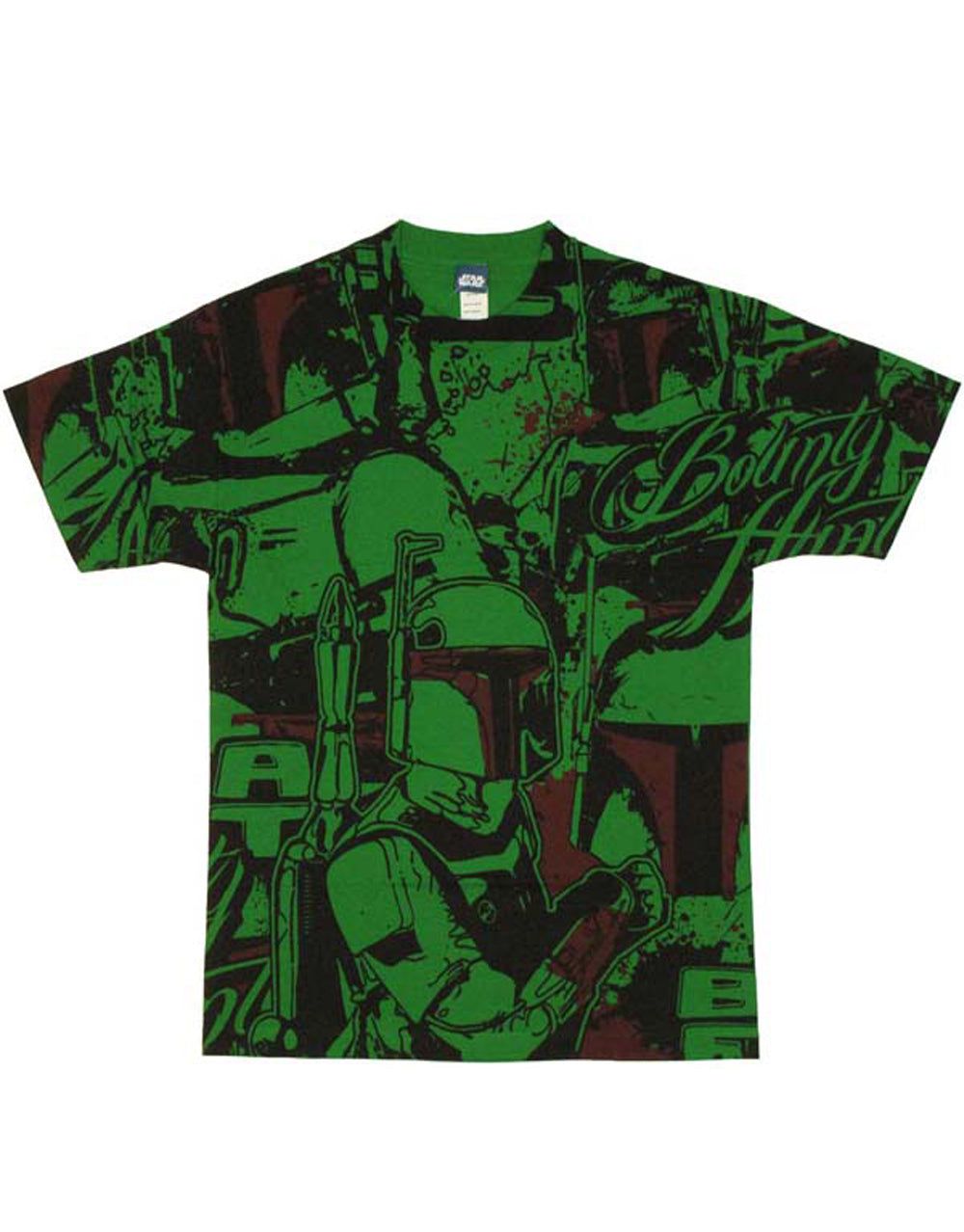 Boba Fett bring me the bounty graphic on a green adult t-shirt.
