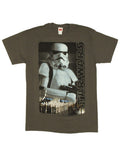 Stormtrooper parade graphic on a grey adult t-shirt.