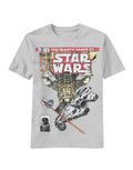 Looming Darth Vader graphic on a grey adult t-shirt.