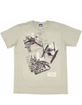 Star Wars ship diagrams graphic on a grey adult t-shirt.