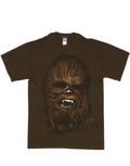 Chewbacca chewy face graphic on a brown adult t-shirt.